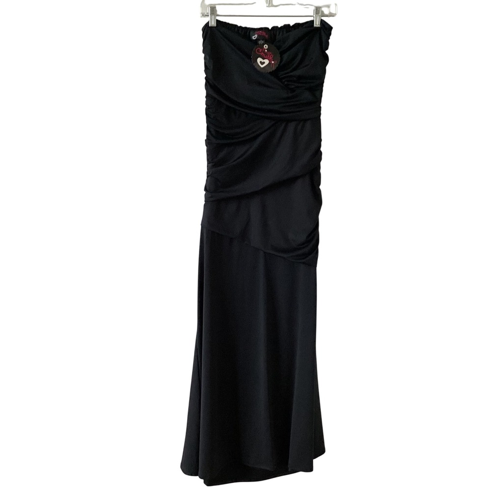 First Crush Black Ruched Strapless‎ Maxi Dress Gown Formal Evening M